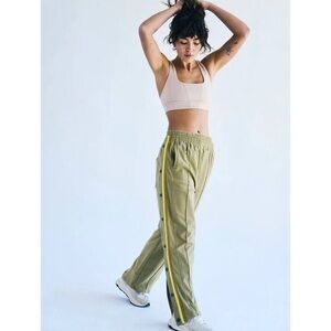 Olive Track Snap-Button Pants with Yellow Stripe